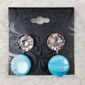 GNW Silver Tone Blue Shell Disc Earrings